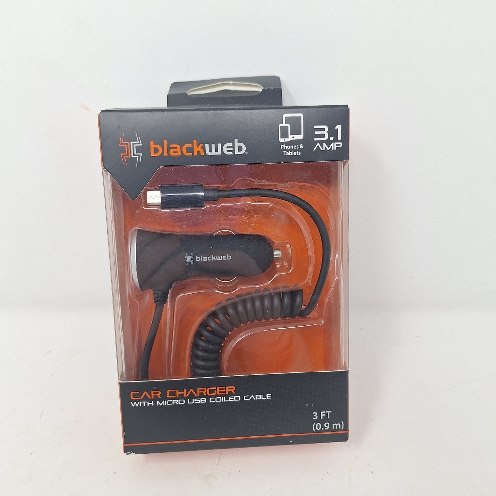 Blackweb Car Charger Micro USB Coiled Cord 3 Feet Cigarette Lighter Adapter